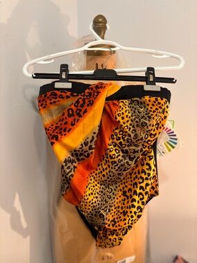 Animal Print Scarf in Orange, Olive & Rust